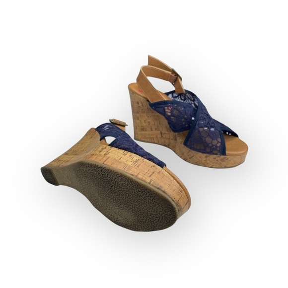 Jellypop  Peaches Lace Platform Slingback Wedge Heel Espadrille Sandal  Navy  - Picture 12 of 16